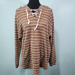 Kori American Brown striped long sleeved sweater shirt size Medium